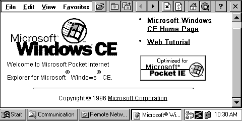 The Windows CE greeting page